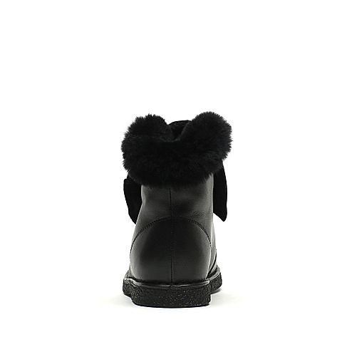 Teenmix/天美意冬季专柜同款黑色牛皮/兔毛/织物女休闲靴（绒里）AN761DD6