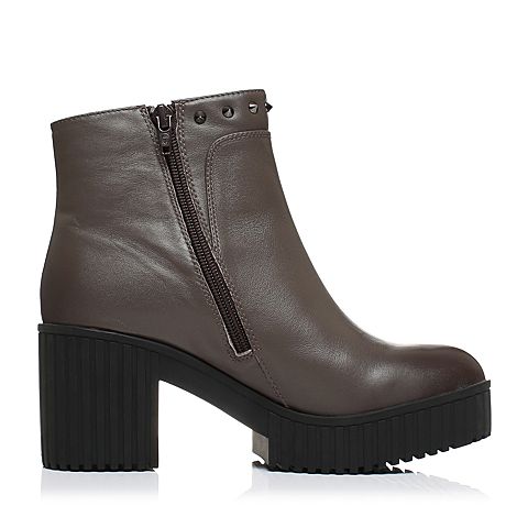 Teenmix/天美意冬专柜同款灰色小牛皮女短靴（绒里）6C544DD6