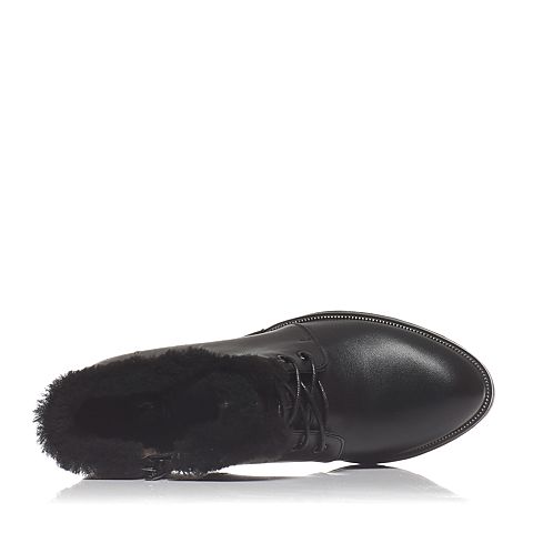 Teenmix/天美意冬专柜同款黑色小牛皮粗跟女短靴（绒里）6D545DD6