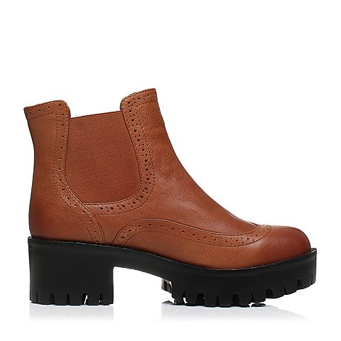 Teenmix/天美意冬专柜同款棕色牛皮女短靴（绒里）6E544DD6