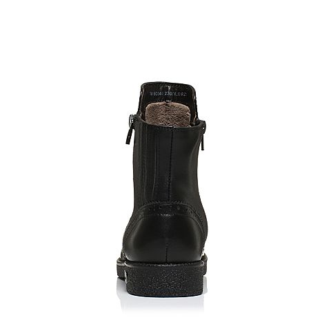 Teenmix/天美意冬专柜同款黑色牛皮方跟女短靴（绒里）6Q340DD6