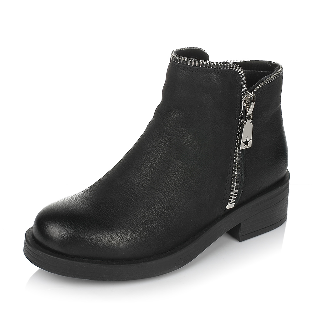 Teenmix/天美意冬专柜同款黑色磨砂牛皮女短靴（毛里）AO571DD6