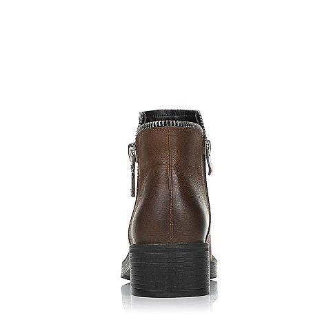 Teenmix/天美意冬专柜同款咖啡色磨砂牛皮女短靴（绒里）AO571DD6