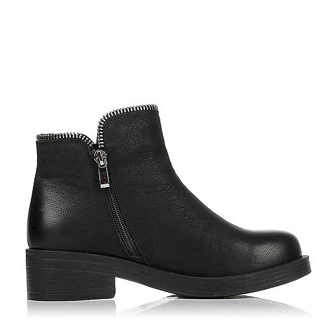 Teenmix/天美意冬专柜同款黑色磨砂牛皮女短靴（绒里）AO571DD6