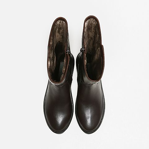 Teenmix/天美意冬季专柜同款啡色牛皮女休闲靴（绒里）6Q680DG6