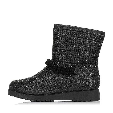 Teenmix/天美意冬专柜同款黑色亮片布女靴（毛里）6R264DZ6