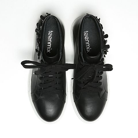 Teenmix/天美意冬季专柜同款黑色牛皮/织物女休闲靴AN641DZ6