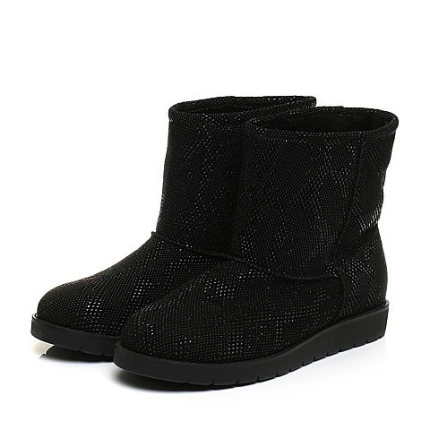Teenmix/天美意冬专柜同款黑色猪皮女休闲靴（仿毛里）AN741DZ6
