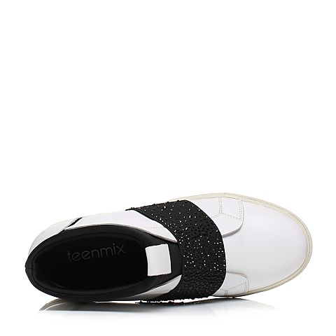 Teenmix/天美意冬专柜同款白/黑色牛皮/织物简约舒适女休闲鞋AN661DM6