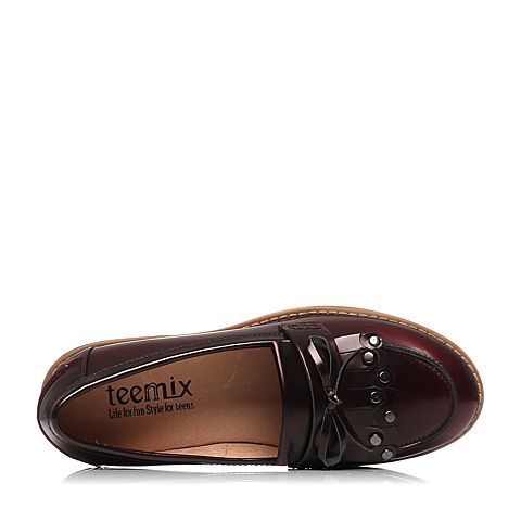 Teenmix/天美意专柜同款酒红色光面小牛皮女单鞋6JH37CM6