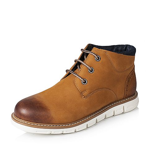 Teenmix/天美意冬季专柜同款棕/兰色牛皮/织物男休闲靴61H43DD6