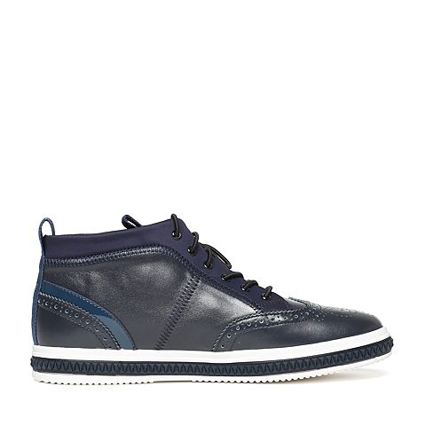Teenmix/天美意冬专柜同款蓝色英伦布洛克风平跟男休闲鞋2AI0TDM6