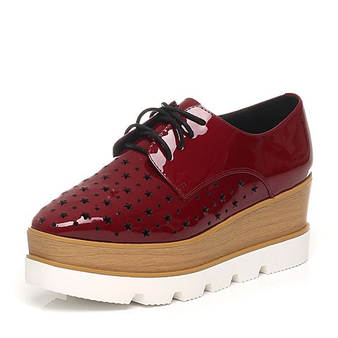 Teenmix/天美意春季专柜同款红色漆皮牛皮女单鞋6D921AM6
