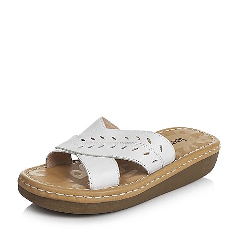 Teenmix/天美意夏季专柜同款白色牛皮女拖鞋AM75TBT6