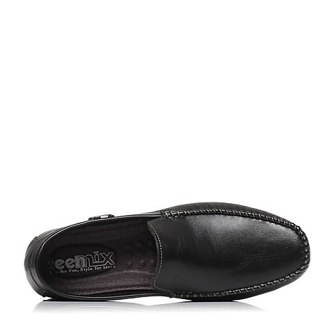 Teenmix/天美意春季专柜同款黑色软面牛皮男单鞋AUX03AM6