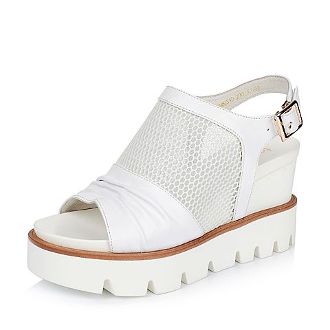 Teenmix/天美意夏季专柜同款白色牛皮/网布女凉鞋AM93TBL6