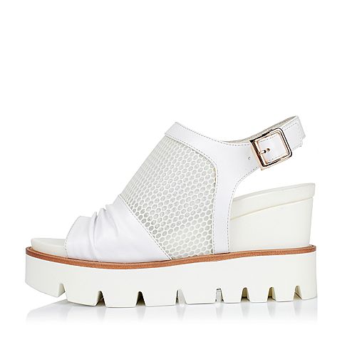 Teenmix/天美意夏季专柜同款白色牛皮/网布女凉鞋AM93TBL6