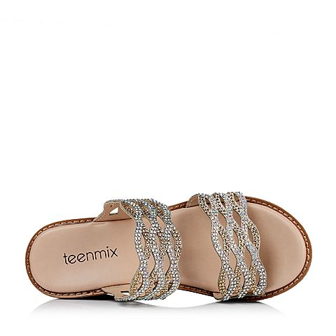 Teenmix/天美意夏季专柜同款金色布女鞋6YF18BT6