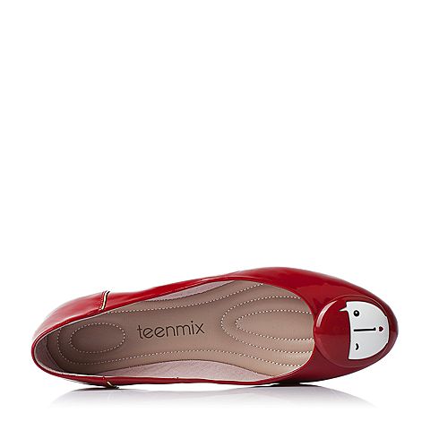 Teenmix/天美意春季专柜同款红/黄色漆皮牛皮日韩萌系女单鞋6G606AQ6