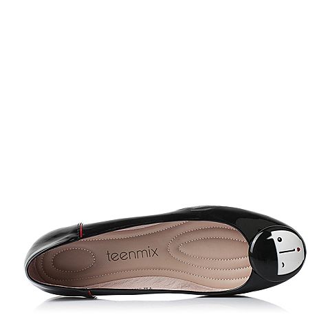 Teenmix/天美意春季专柜同款黑/红色漆皮牛皮日韩萌系女单鞋6G606AQ6