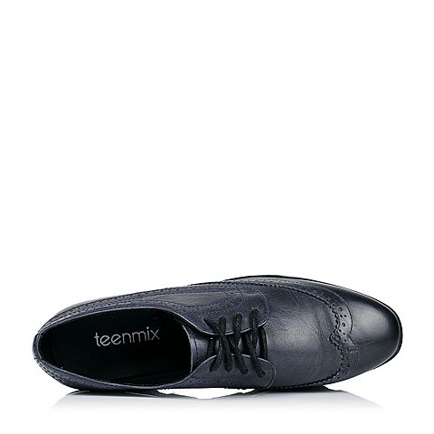 Teenmix/天美意春专柜同款深兰色牛皮女单鞋6D920AM6