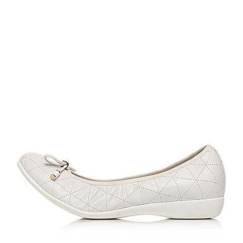 Teenmix/天美意春专柜同款白色绵羊皮时髦奶奶鞋浅口鞋女单鞋6F301AQ6