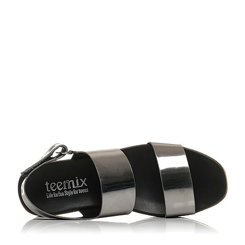 Teenmix/天美意夏专柜同款灰色山羊皮简约休闲女凉鞋6L702BL6