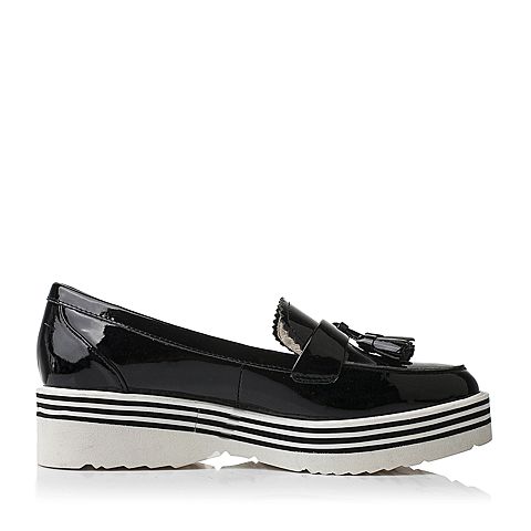 Teenmix/天美意春季专柜同款黑色漆皮牛皮女单鞋麦穗鞋6F501AQ6