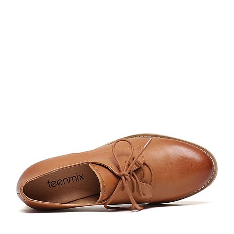 Teenmix/天美意春专柜同款棕色牛皮女单鞋6U220AM7