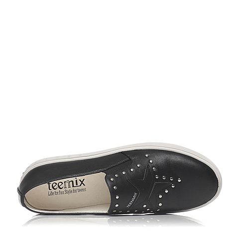 Teenmix/天美意春季专柜同款黑色牛皮女单鞋6W620AM7
