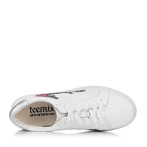Teenmix/天美意春专柜同款白/银色牛皮女单鞋6W722AM7