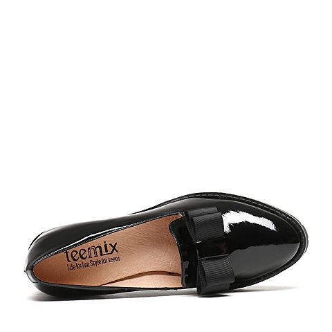 Teenmix/天美意春专柜同款黑色漆皮牛皮女单鞋6V801AQ7