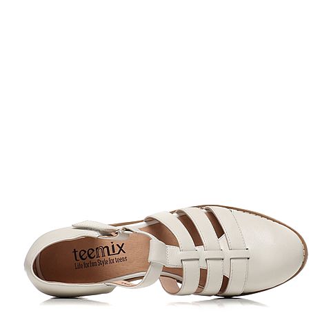 Teenmix/天美意春季专柜同款白色牛皮女凉鞋6T430AK7