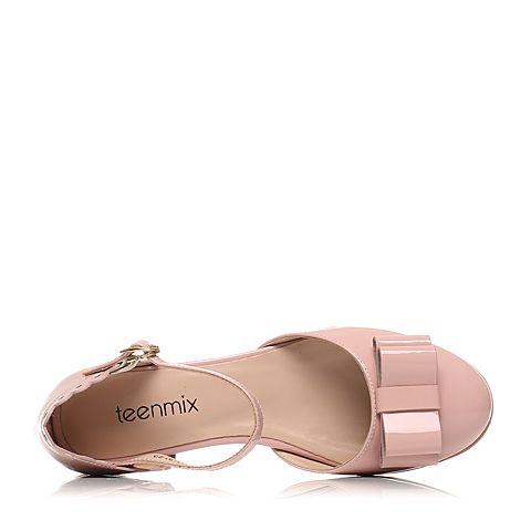 Teenmix/天美意春季专柜同款粉色漆皮牛皮女凉鞋6V730AK7