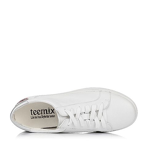 Teenmix/天美意春专柜同款白/银牛皮革女皮鞋6W722AM7