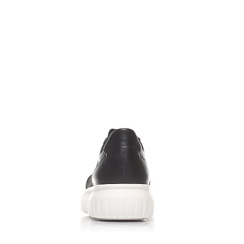 Teenmix/天美意春专柜同款黑色牛皮/纺织品平跟系带鞋女休闲鞋6W523AM7