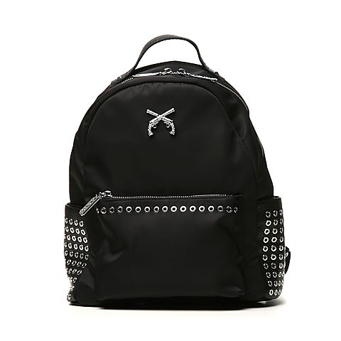 Teenmix/天美意春专柜同款黑色织物/人造革女双肩包HB586AX7