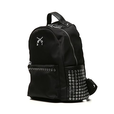 Teenmix/天美意春专柜同款黑色织物/人造革女双肩包HB586AX7