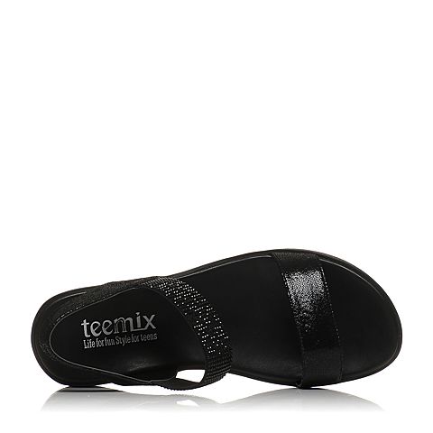 Teenmix/天美意夏专柜同款黑色猪皮时尚闪钻女凉鞋6Z916BL7