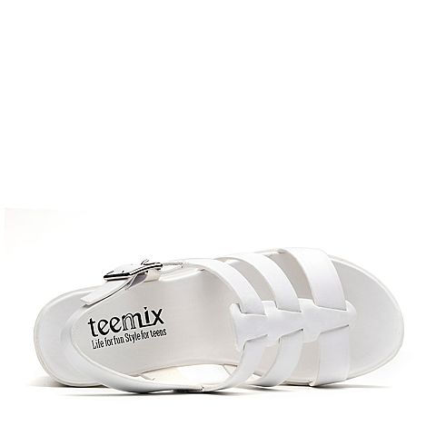 Teenmix/天美意夏白色牛皮多条带清爽罗马风女凉鞋6K211BL7