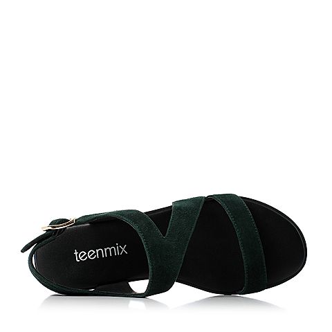 Teenmix/天美意夏军绿色羊皮时尚日韩系女凉鞋R1171BL7