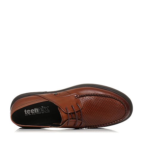 Teenmix/天美意夏专柜同款棕色牛皮商务休闲系带鞋男单鞋3CG0TBM7