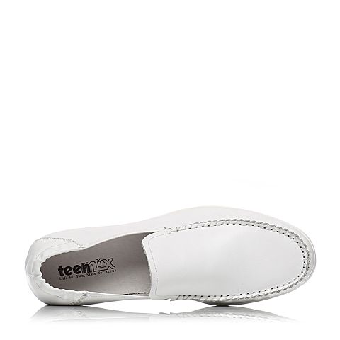 Teenmix/天美意夏专柜同款白色牛皮商务休闲风乐福鞋男单鞋男鞋3CJ0TBM7