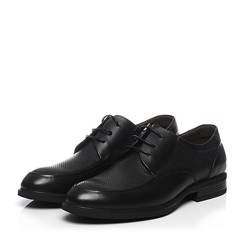 Teenmix/天美意夏季专柜同款黑色牛皮商务休闲风系带鞋男单鞋3CU02BM7