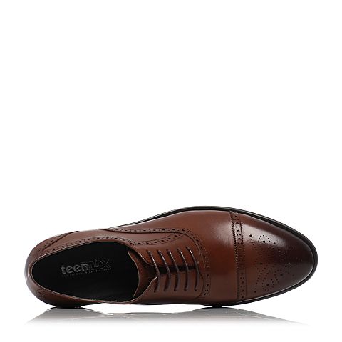 Teenmix/天美意夏季棕色牛皮布洛克英伦风男单鞋16781BM7
