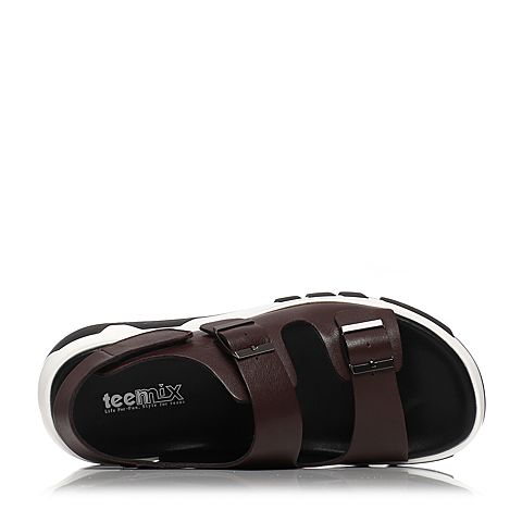 Teenmix/天美意夏专柜同款棕色牛皮时尚皮带扣男凉鞋3CB0TBL7
