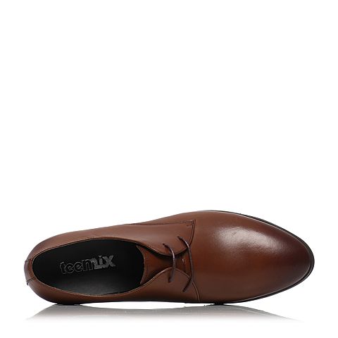 Teenmix/天美意春专柜同款棕色牛皮商务风方跟德比鞋男单鞋2BC0TAM7