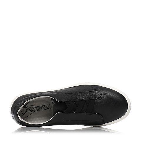 Teenmix/天美意春专柜同款黑色牛皮舒适平跟男休闲鞋65L06AM7