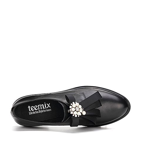 Teenmix/天美意春季黑色牛皮女单鞋阿瑞斯勋章6U126AM7