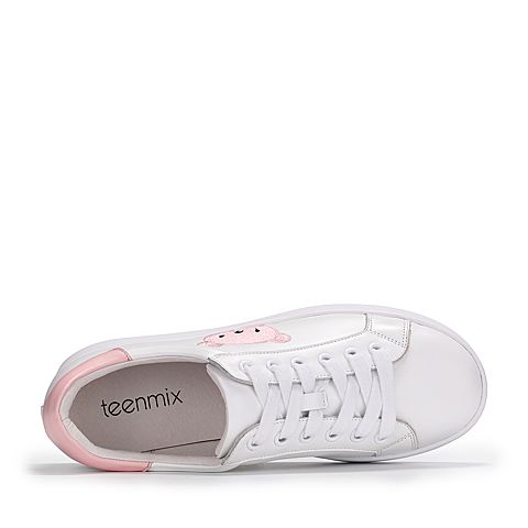 Teenmix/天美意春白/粉色牛皮系带鞋女休闲鞋10138AM7